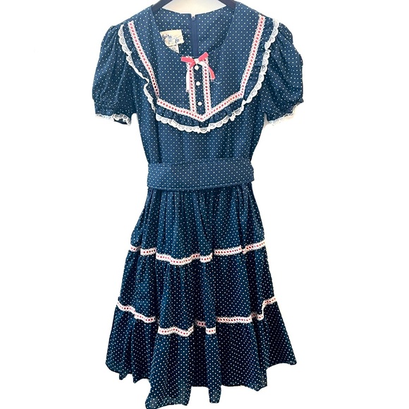 Vintage Dresses & Skirts - Vintage size 10 navy blue and white polka dot dress